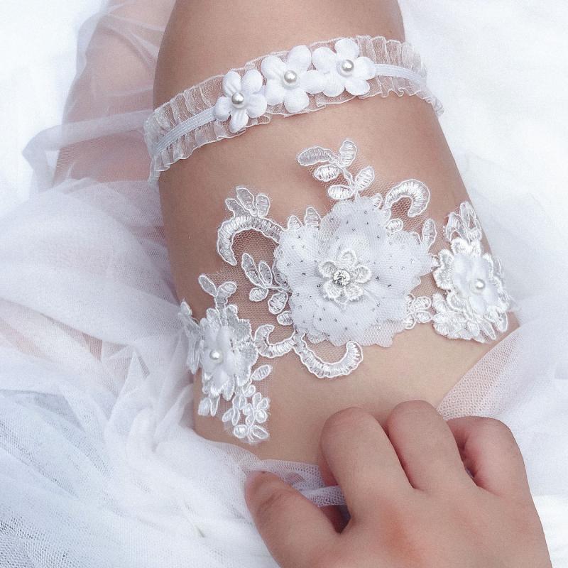 2 Stücke Hochzeit Strumpfband Strass Stickerei Floral Sexy Strumpfbänder Frauen/Weiblich/Braut Oberschenkel Ring Braut Spitze Bein Ring Schleife