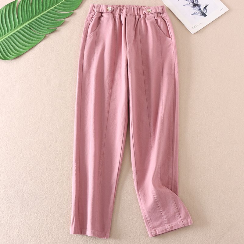 

Thin Velvet Casual Pants Winter Korean Style Cargo Style Patchwork Slimming Western Style Versatile High Waist Stretch Harlan Trousers Women C644 Pinkish Purple All yards