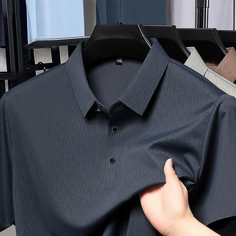 New Short Sleeved Men's Summer Solid Color Polo Shirt Dad Loose Large Casual Half Sleeve Trendy Breathable T-shirt