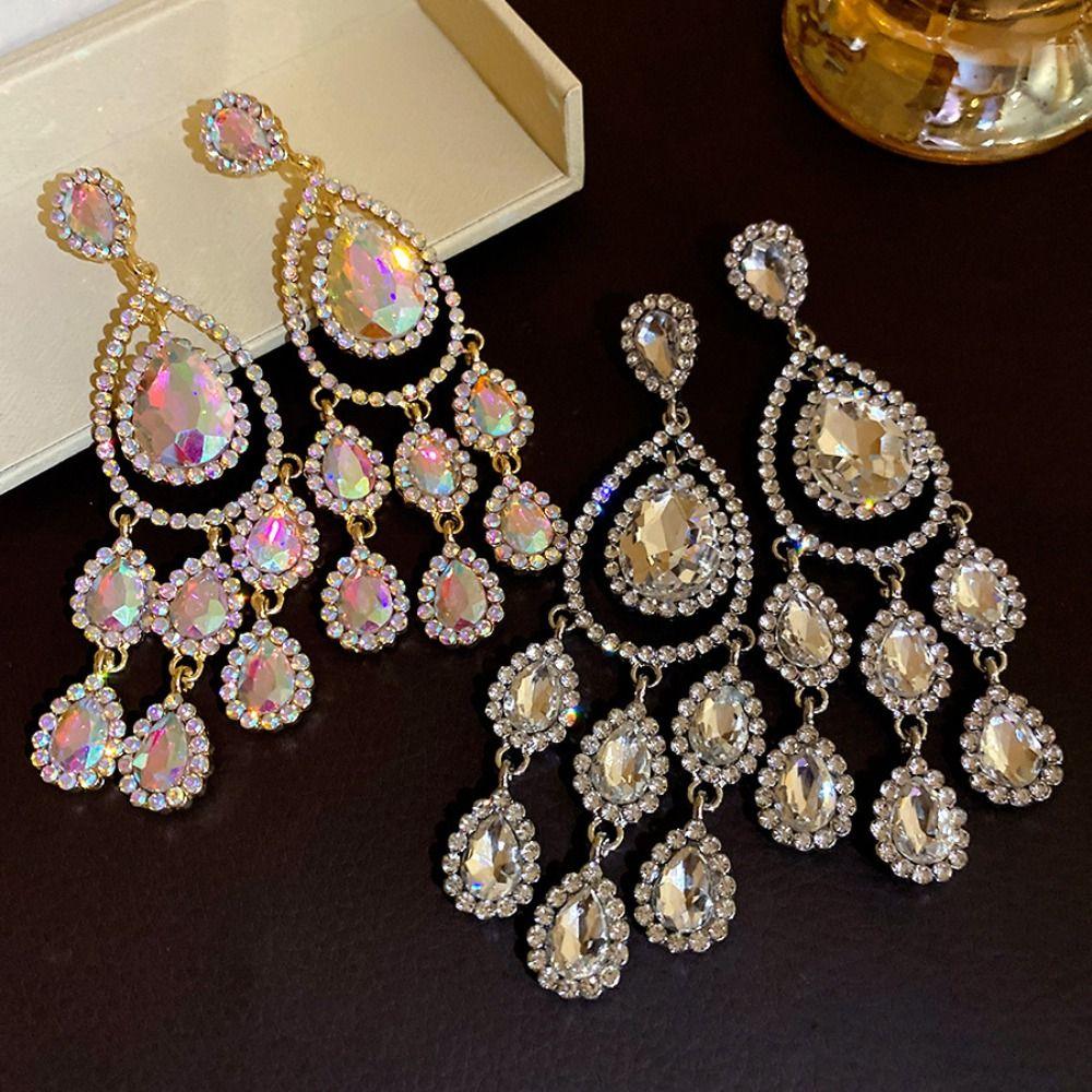 Exaggerated Design Dangle Earrings Colored Crystal Tassel Earrings  Women's Jewelry