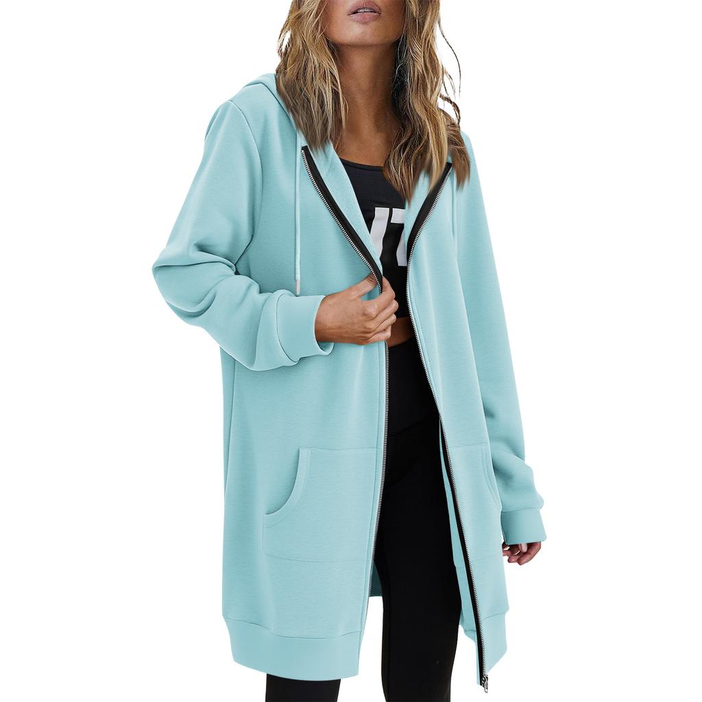 Women Casual Zip Up Fleece Hoodies Tunic Sweatshirt Long Hoodie Jacket