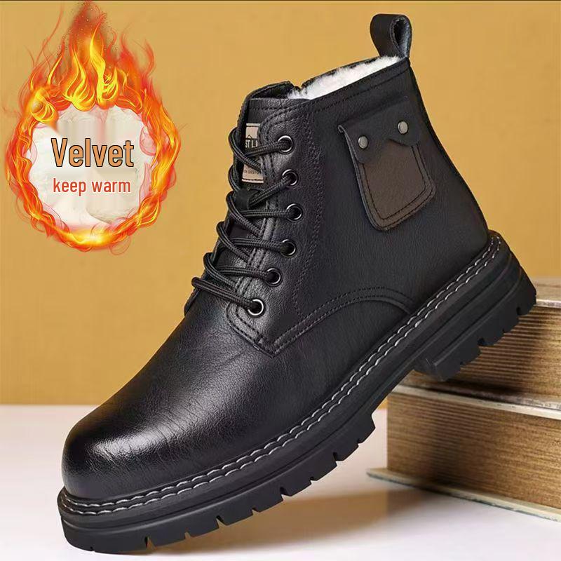 Men's Winter High-Top Leather Snow Boots - Warm & Non-Slip, British Style