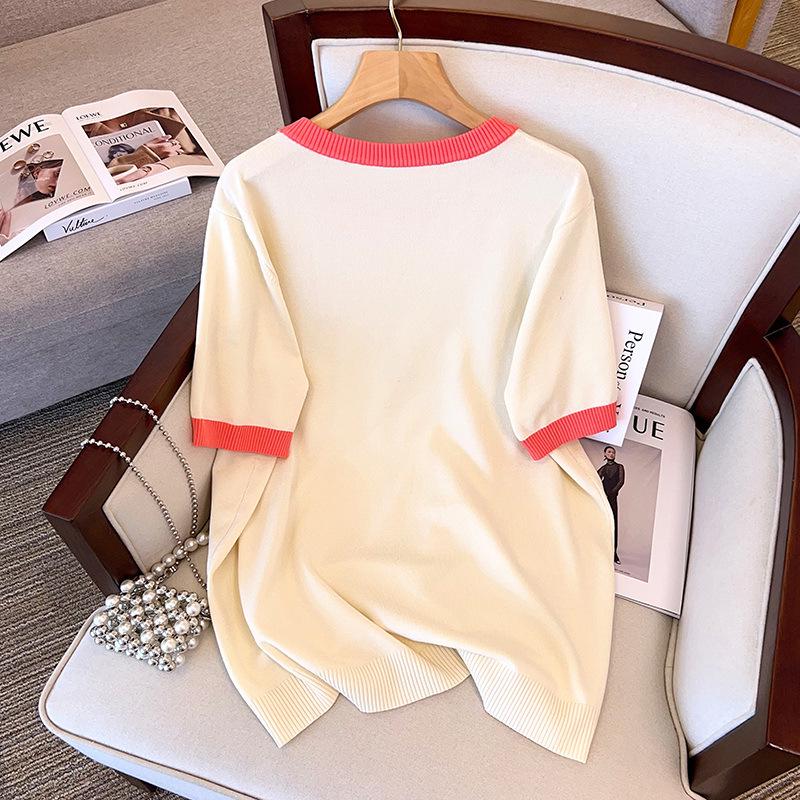 Plus Size Women's Summer Ice Silk Knit Slimming Top 8171 - Short Sleeve T-shirt for 200/300 Jin