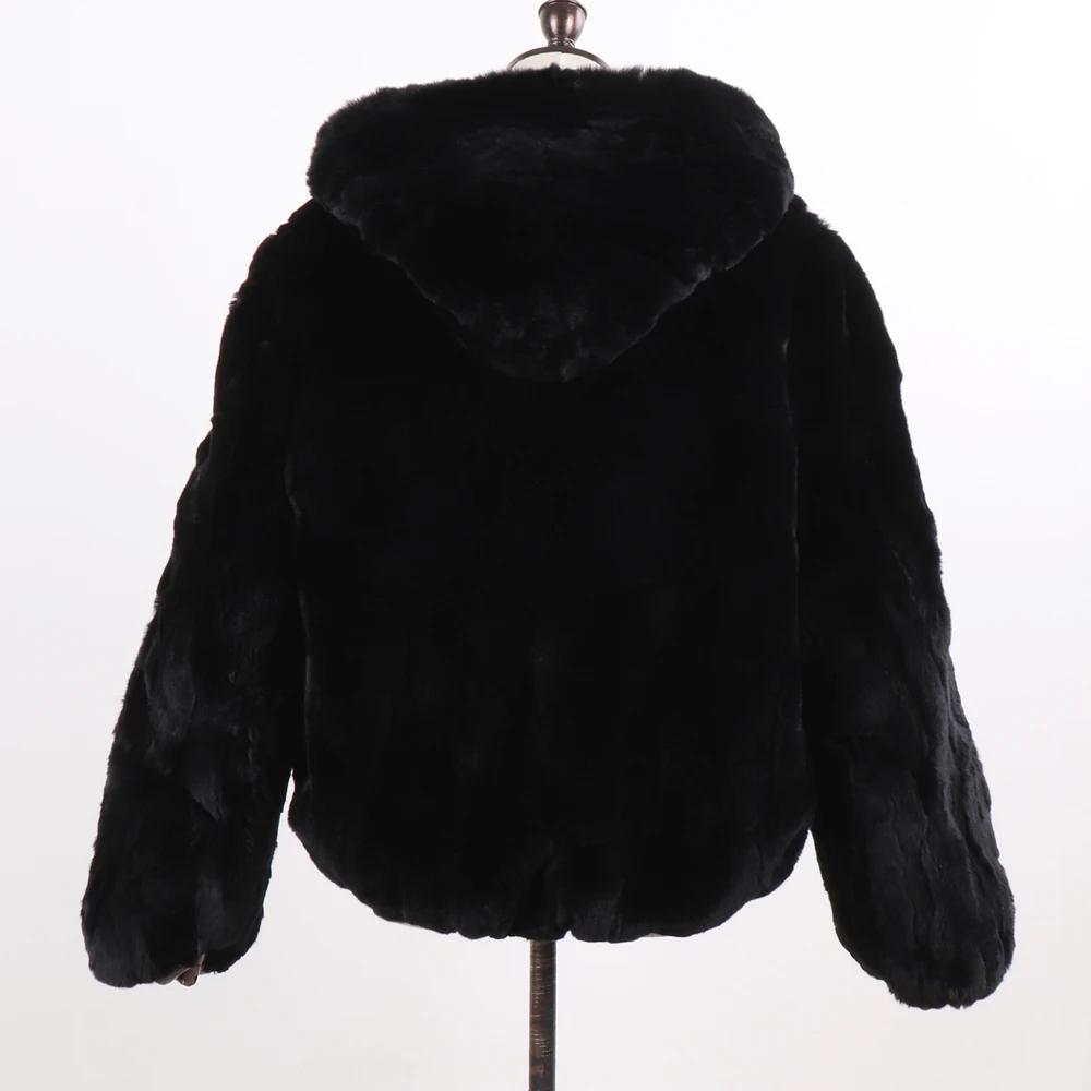 New Women 100% Natural Rex Rabbit Fur Hooded Coats Winter Russian Lady Warm Real Rex Rabbit Fur Jackets Hot Genuine Fur Overcoat