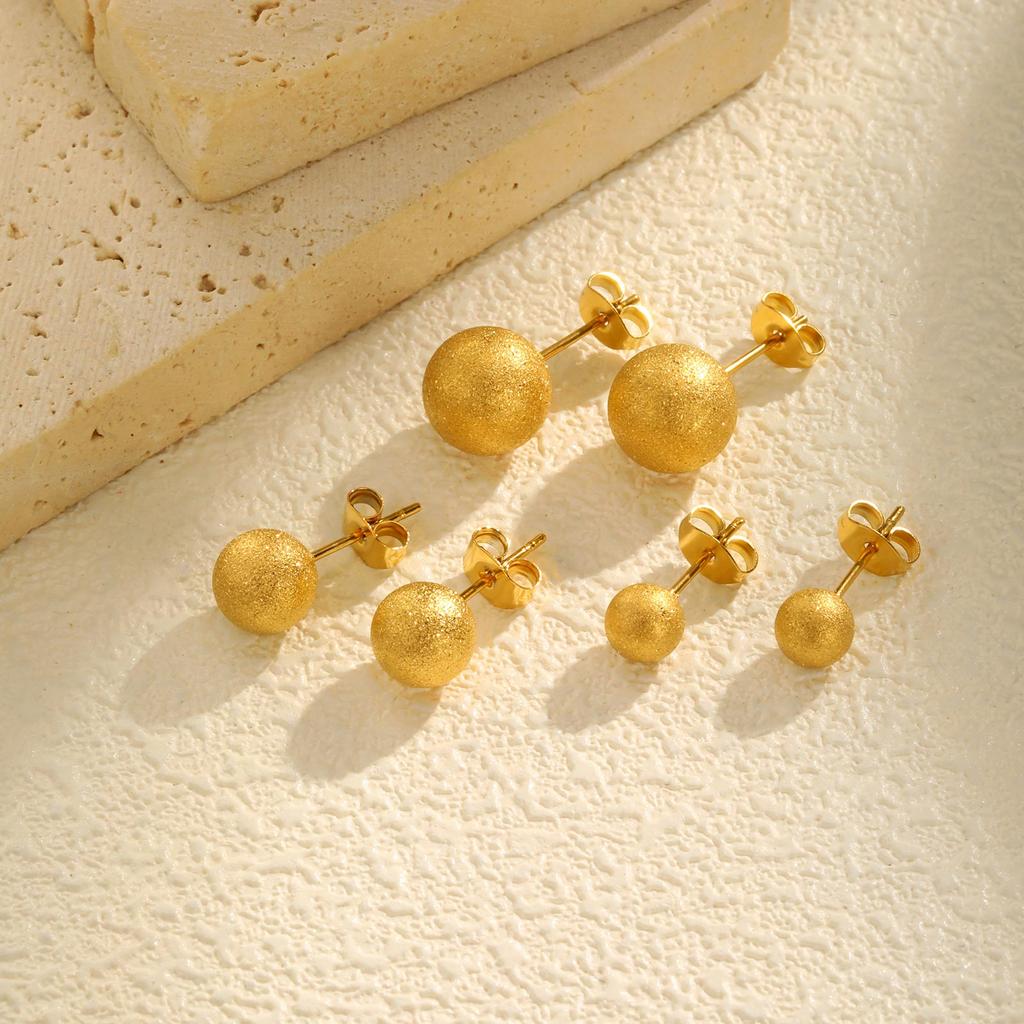 Minimalist Matte Round Bead Stud Earrings for Women,Gold Color Stainless Steel Earrings,Fashion Jewelry Gifts
