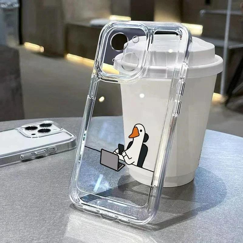 

Cute Cartoon Duck Phone Case For iPhone 16 15 14 13 12 11 Pro Max Mini X XS SE4 7 8 Plus 16E Shockproof Transparent Cover Fundas iPhone 7 8 SE