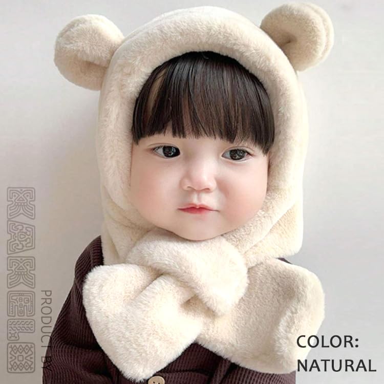 KAKELO KAKELO Winter Fur Knit Hat with Fluffy Bear Animal Design for Babies and Kids Hat, Scarf, Ears, (Pink)