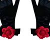 Damen Samthandschuhe Retro Schwarze Handschuhe mit Handgelenksblumen Glänzender Vintage-Stil Brauthandschuhe für Hochzeiten Bankette Dinnerparty Cocktailparty