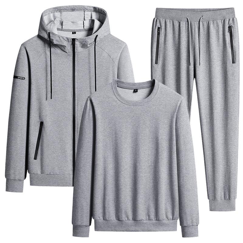 Plüschiger Sportanzug Herren Herbst und Winter Atmungsaktiv Reine Baumwolle Lockere Passform Übergröße Lässig Kapuzenpullover Hose 3-teiliges Set