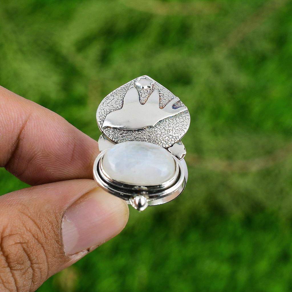 Womens day Deal 925 Silver Rainbow Moonstone Gemstone Statement New Ring Jewelry
