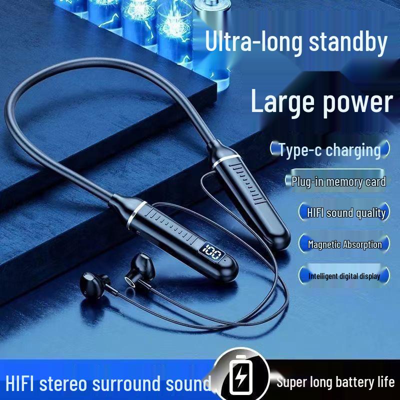 

Neck-mounted Bluetooth Earphones with Display, Card Slot, and Ultra-long Battery Life - Semi-in-ear, Universal Fit. Official Standard