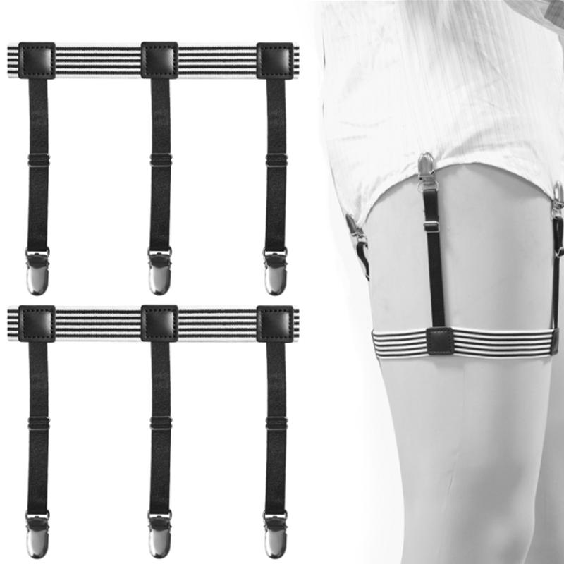 1 Pair Men Shirt Stay Belt with Non-slip Locking Clips Adjustable Lock Tirant Shirts Tucker Leg Thigh Suspender Garters Strap