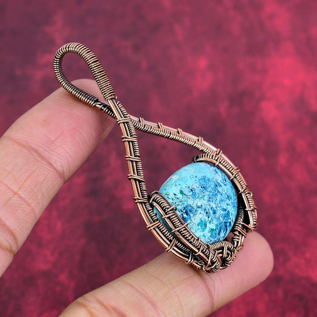 Chrysocolla pendant copper wire wrapped pendant natural gemstone pendant copper jewelry gifts for her handmade pendant latest design jewelry