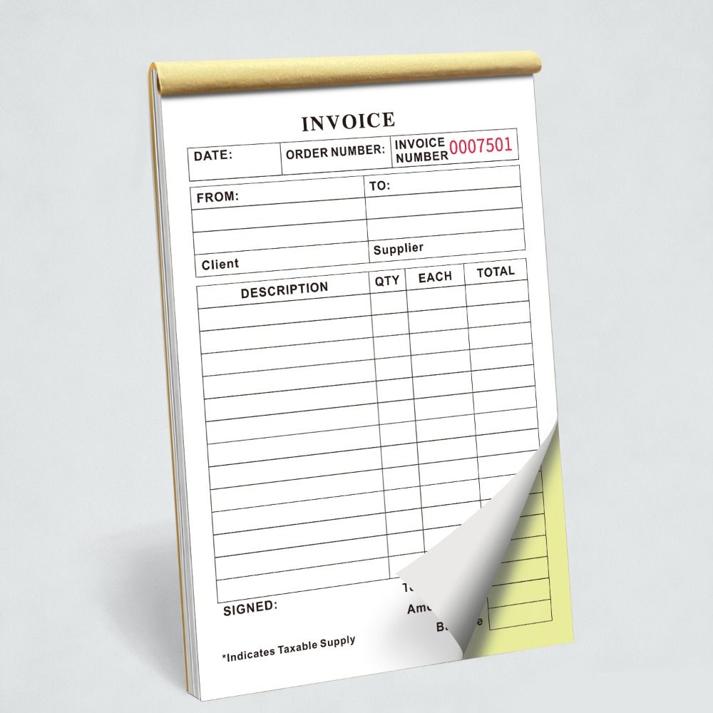 Signature Line Duplicate Invoice Book Tear-Off Commercial Invoice Pad  Business