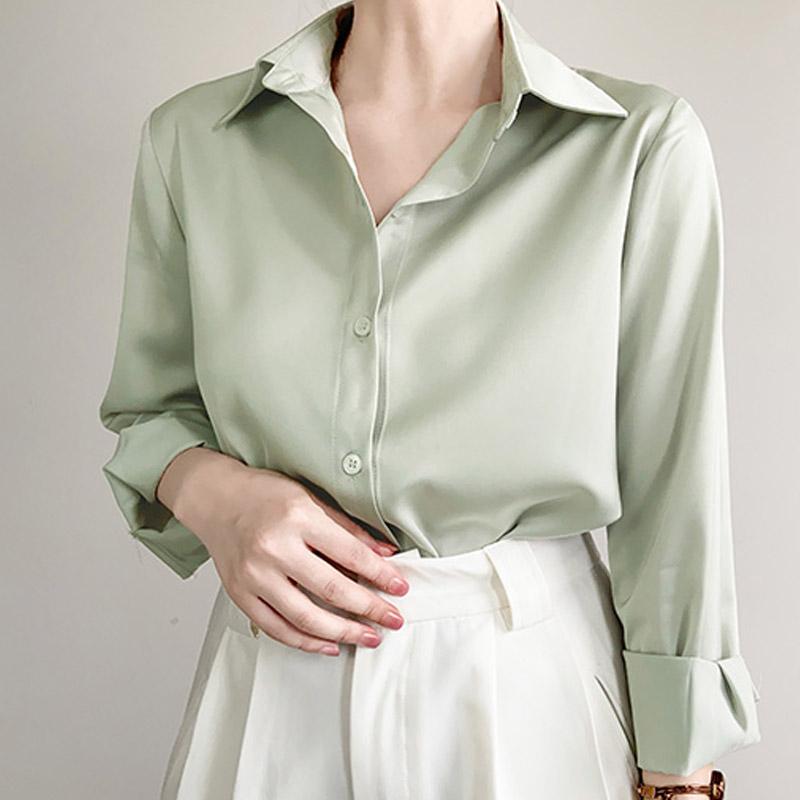 

Женские блузки, рубашки, весна 2025, женская блузка с длинным рукавом, рубашка с отложным воротником, офисная женская белая шифоновая блузка, рубашка, женские топы J847 2XL зелёный