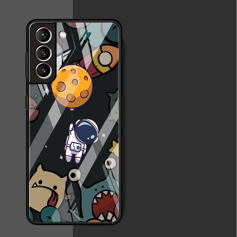 Handy Glas Hülle Für Samsung Galaxy S22 S21 S20 Ultra FE S9 S10 S8 Plus Note 20 10 Lite 9 8 Hülle Coque Süß im Weltraum Astronaut