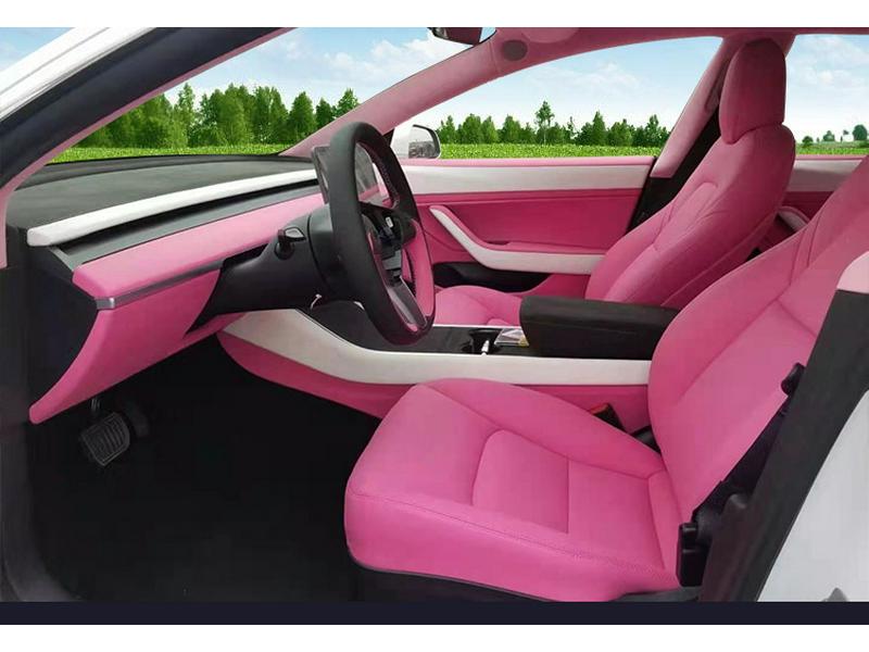 Pink Alcantara Interior Upgrade for Tesla: Personalized Multi-Color Design