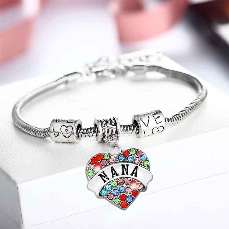 Family Members Inlaid Colorful Rhinestone Love Heart Bracelet Gift For Family**