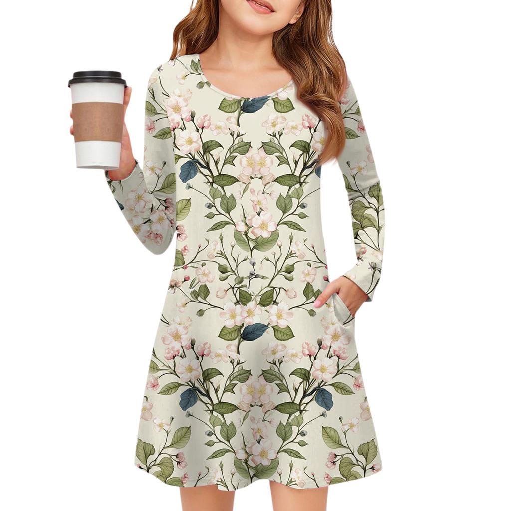 Girls' Long Sleeve Dress - Color Pocket Dress