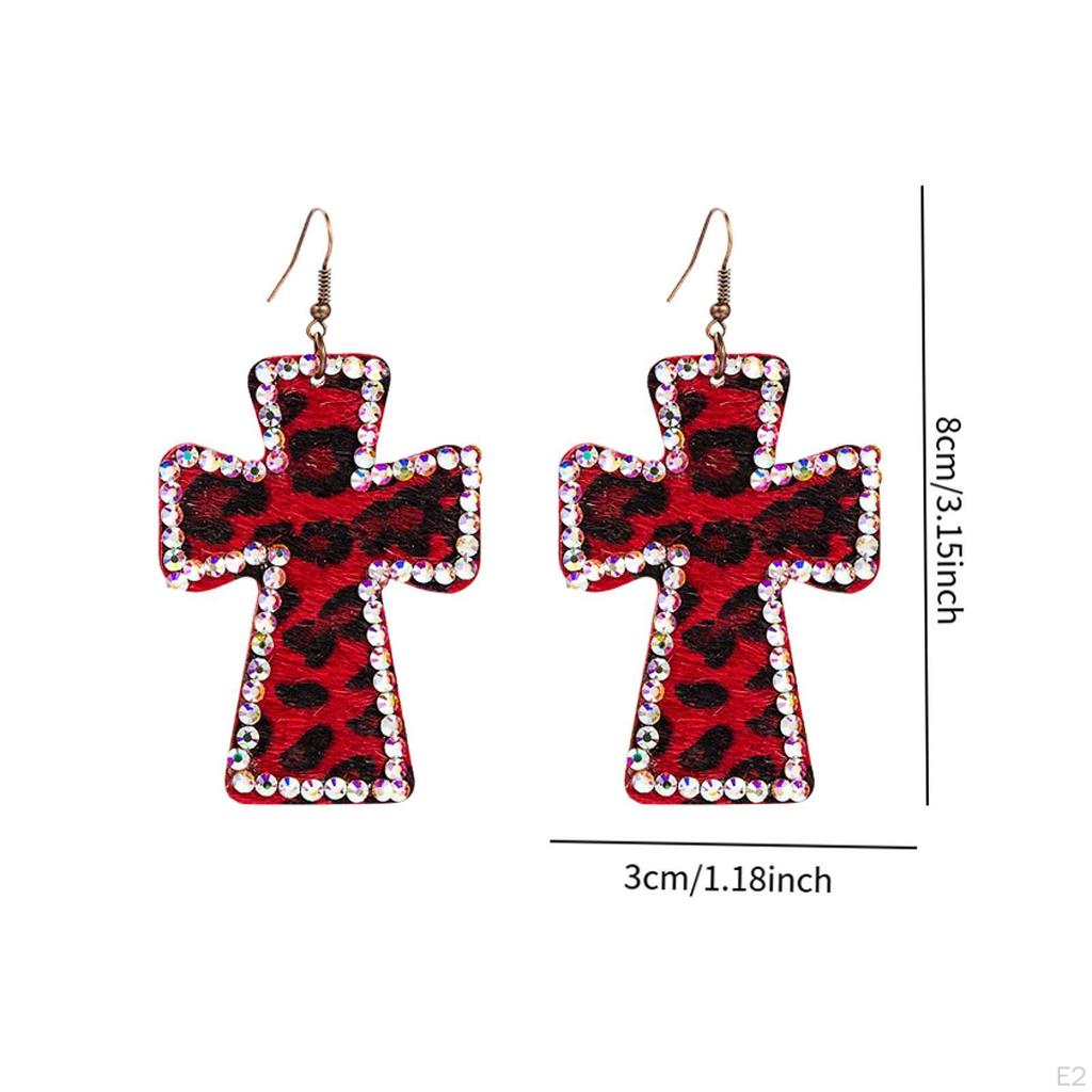 1 Pair Cross Leopard Print Earrings , Women Gift for Engagement, Birthday