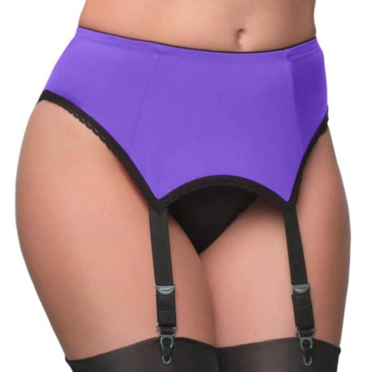 European & American Lace Trim High Waist Adjustable 6-Garter Belt with Metal Buckle - Plus Size for Women