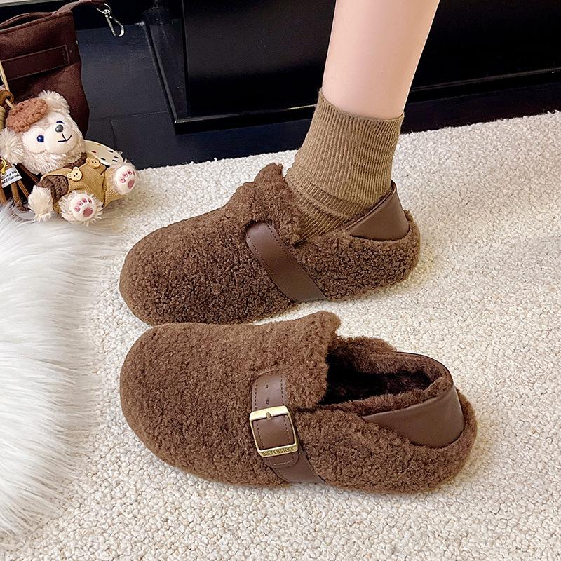 Women's plush thick bottom large size thickened winter warm fur one snow boots thick lining ankle boots non-slip hiking sports cotton shoes