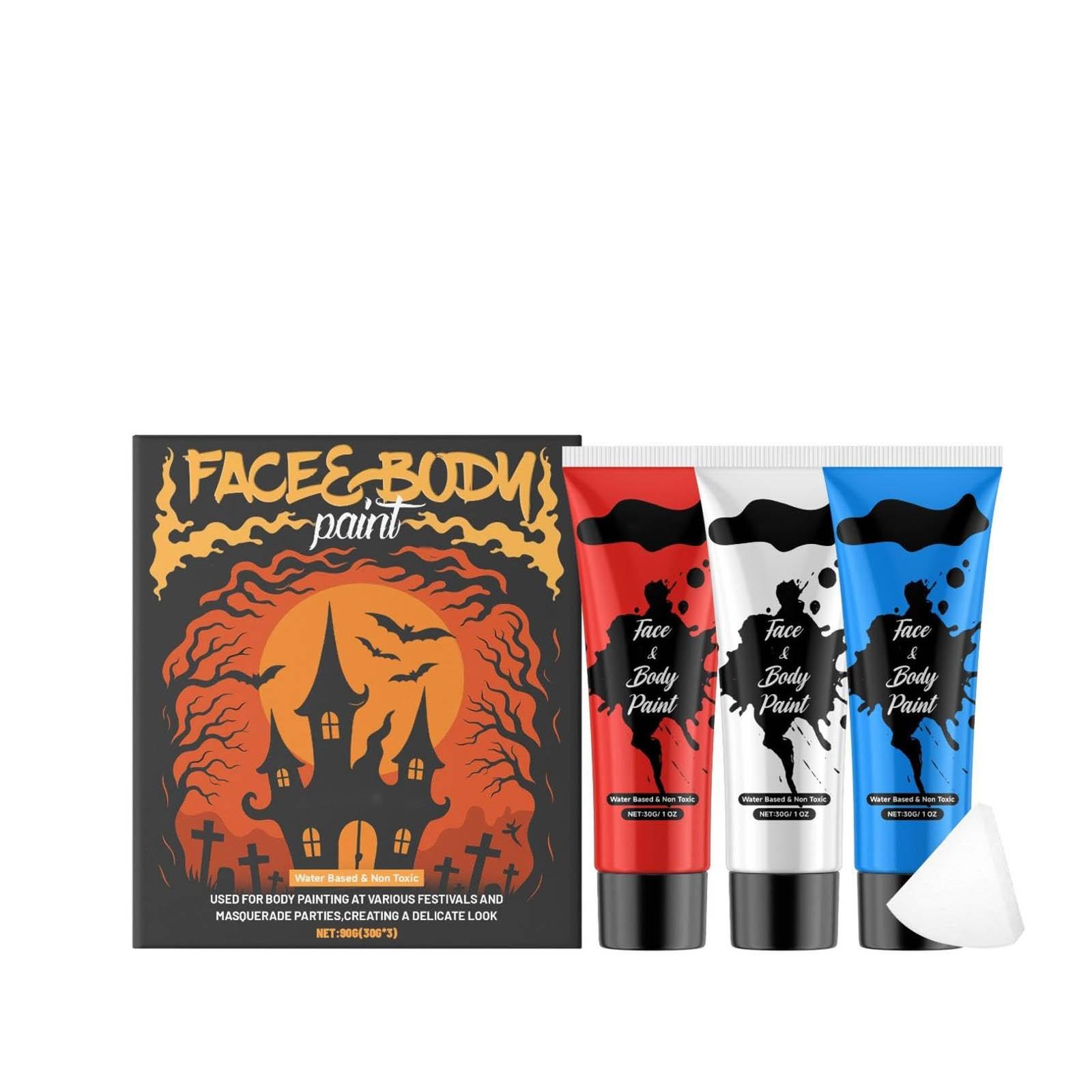 

Хэллоуинский грим для лица, краска для тела для взрослых, набор для грима для костюмированной вечеринки на Хэллоуин, красная и синяя краска для тела, раскрашивание лица One Size