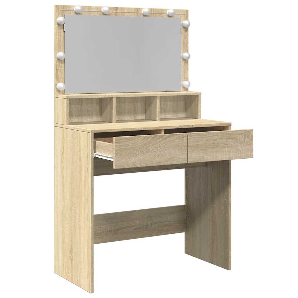 Makeup Table with LED Lighting Sonoma Oak Finish 80 x 41 x 134.5 cm