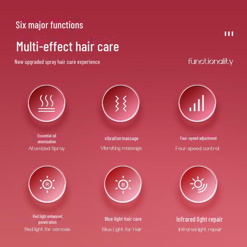 Elektrikli Saç Derisi Masaj Aleti: Sınır Ötesi Sprey Esans Yağı Kırmızı ve Mavi Iıklı Saç Uzatma ve Bakım Tarağı