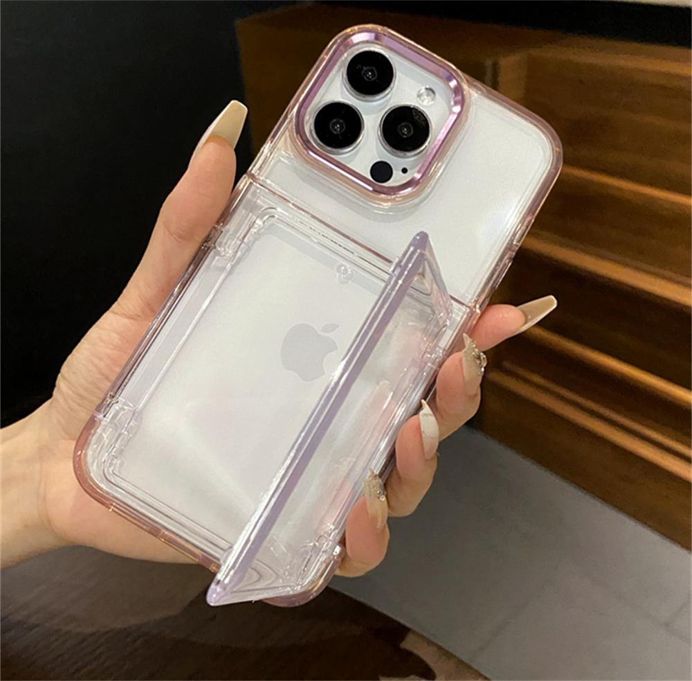 Luxury Transparent Card Slot Holder Wallet Shockproof Case For iPhone 16 15 14 12 11 13 Pro Max 15 Plus Clear Hard Acrylic Cover