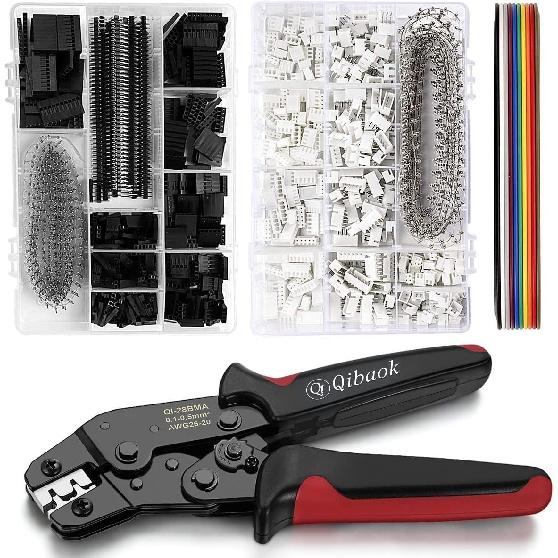 Qibaok Crimping Tool Kit Ratcheting Crimper with 1550PCS 2.54mm Dupont Connectors and 760pcs 2.54mm JST-XH Connectors for AWG 26-20(0.1-0.5mm²)