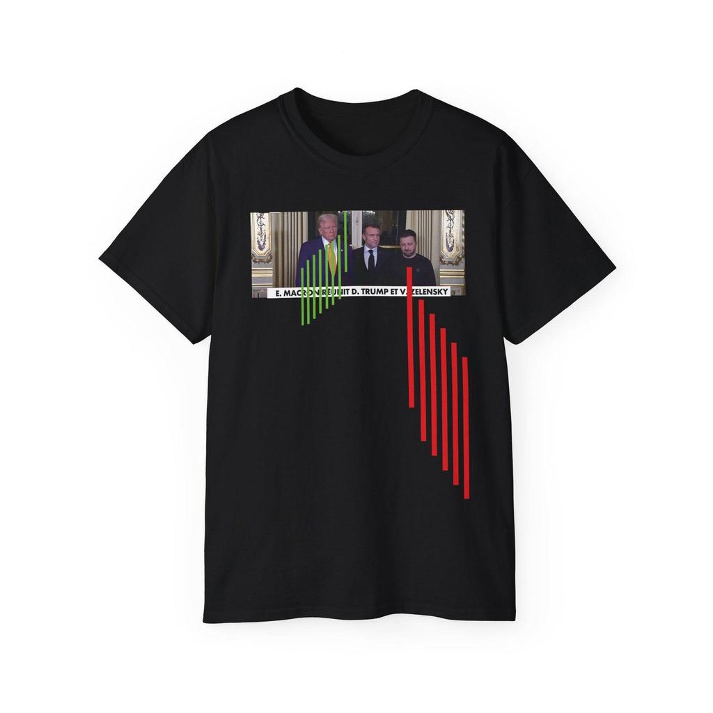 Donald Trump Emmanuel Macron Volodymyr Zelenskyy News Bullish America USA Bearish France Ukraine Meme Cotton Unisex T shirt, Christmas Gift