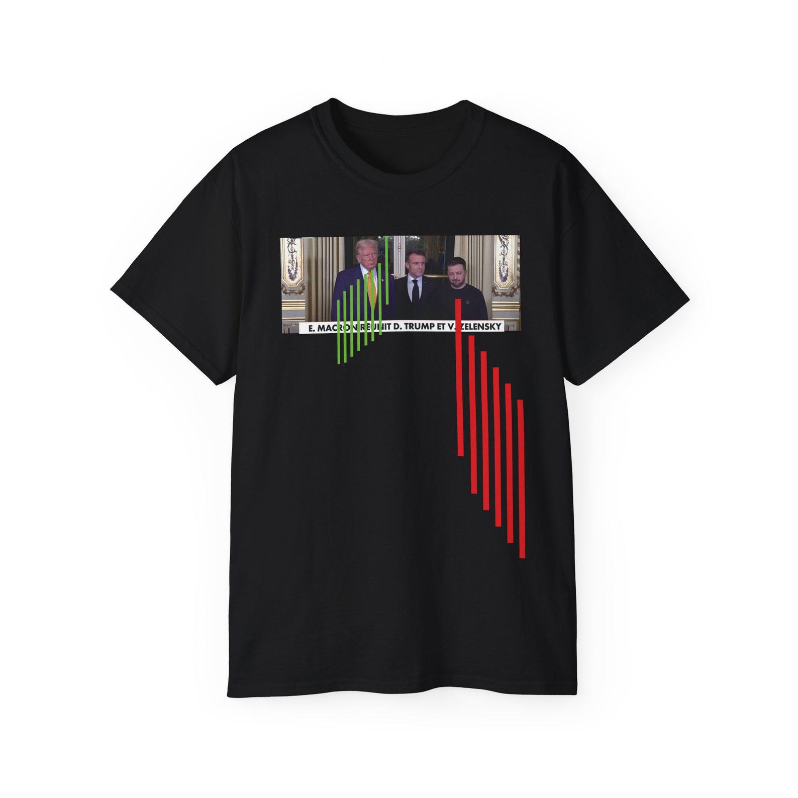 Donald Trump Emmanuel Macron Volodymyr Zelenskyy News Bullish America USA Bearish France Ukraine Meme Cotton Unisex T shirt, Christmas Gift 2XL