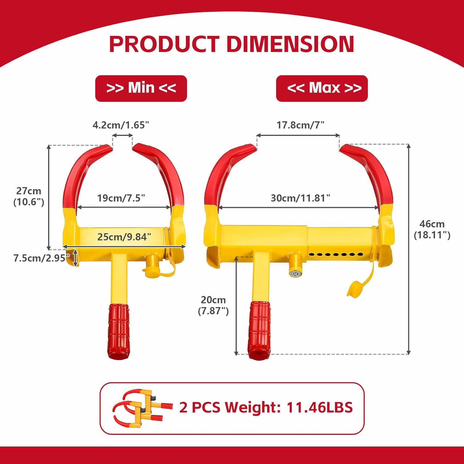 Universal Wheel Lock, 2-Pack Heavy Duty Anti-Theft Trailer Lock for Car SUV Boat Motorcycle Golf Cart – Adjustable, Includes 4 K United States