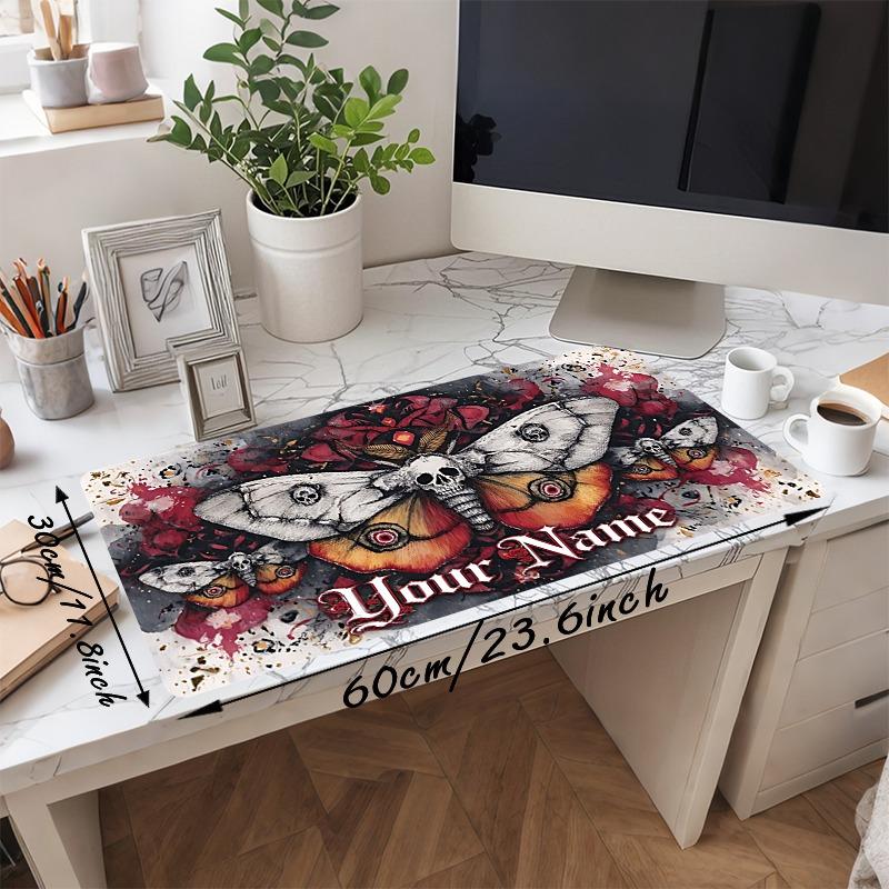 Custom 1Pc Gothic Skull Moth Tattoo Personalized Mouse Pad Non Slip Rubber Waterproof Desk Mat Stitched Edge Gaming Office Xmas Gift
