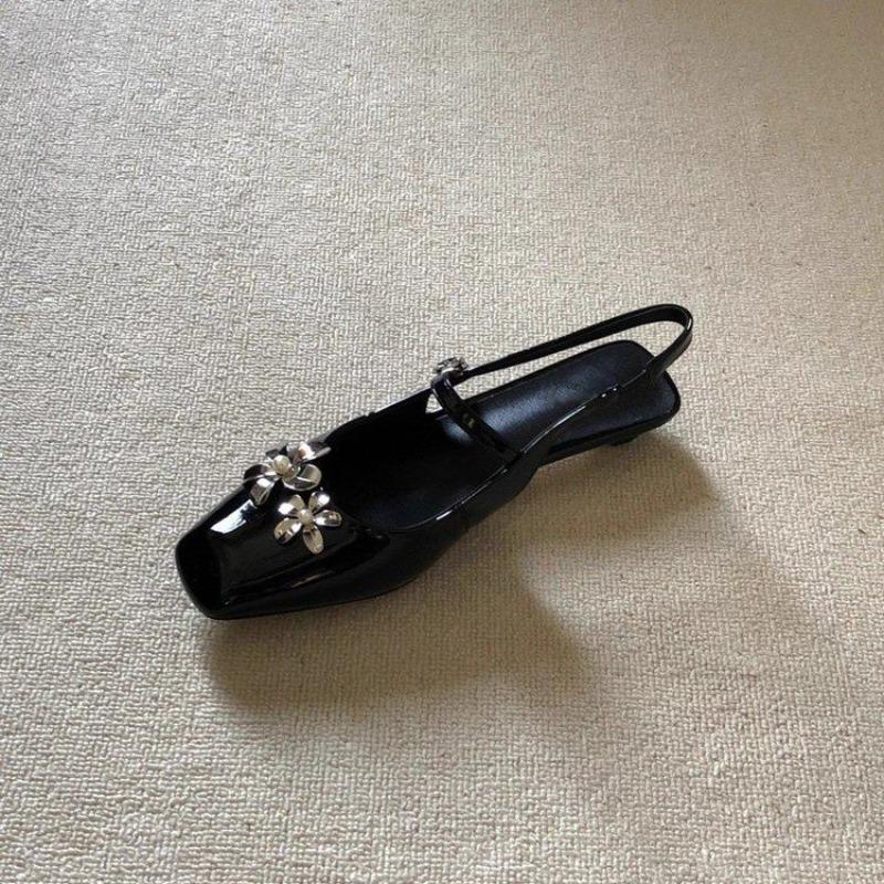 Fashion Baotou Sandals Women's Summer New Square Toe Shallow Mouth One Strap Flower Non-slip Block Heel Shoes