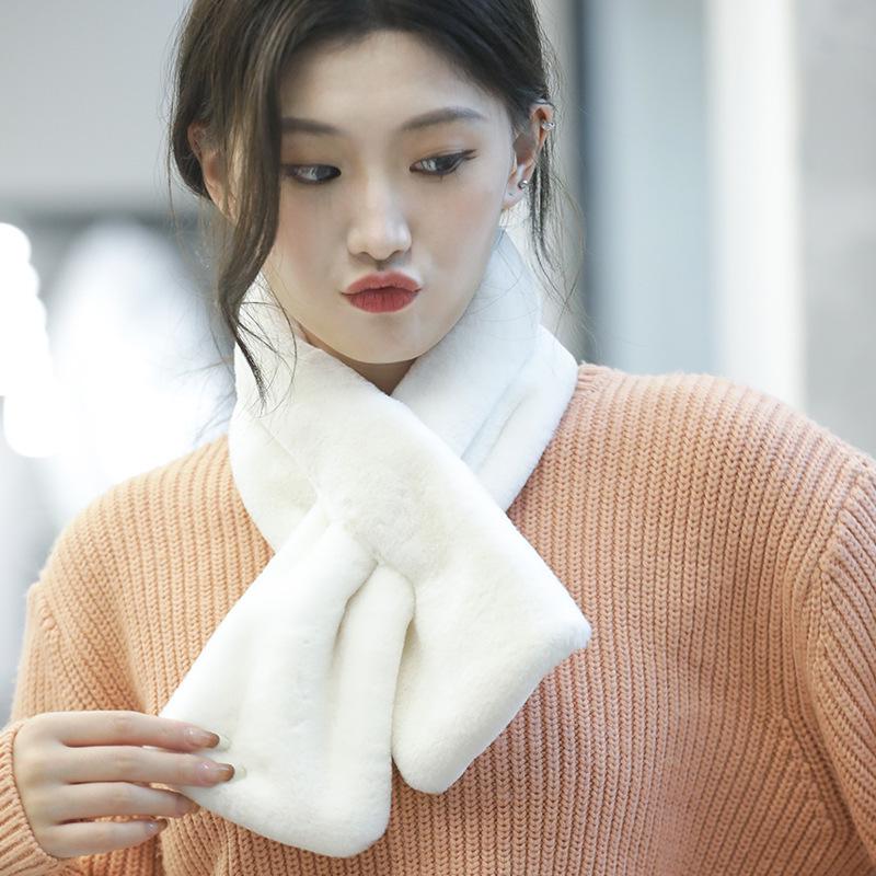 Korean Style Thick Plush Pearl Scarf for Women - Imitation Otter Fur, Warm Winter Fashion, Solid Color