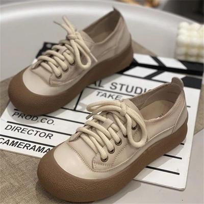 Weiches Leder neuer lässiger weicher Boden Sport Stapeln Ödlandwind Dopamin Frühling und Herbst Mode atmungsaktive Board Schuhe Damen