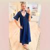 Spring and Summer Fashion Flowing-Effortless Style Denim Dress with Collar and Partially Opened Front Sleeveless Long Dress for Women