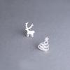 Mori Style Asymmetrical Christmas Earrings: Sweet Little Deer & Tree Design for Students, Korean-Inspired Creative Personality