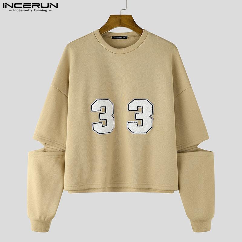 INCERUN Men Spring Cutout Long Sleeve Print Loose Pullover Sweatshirts