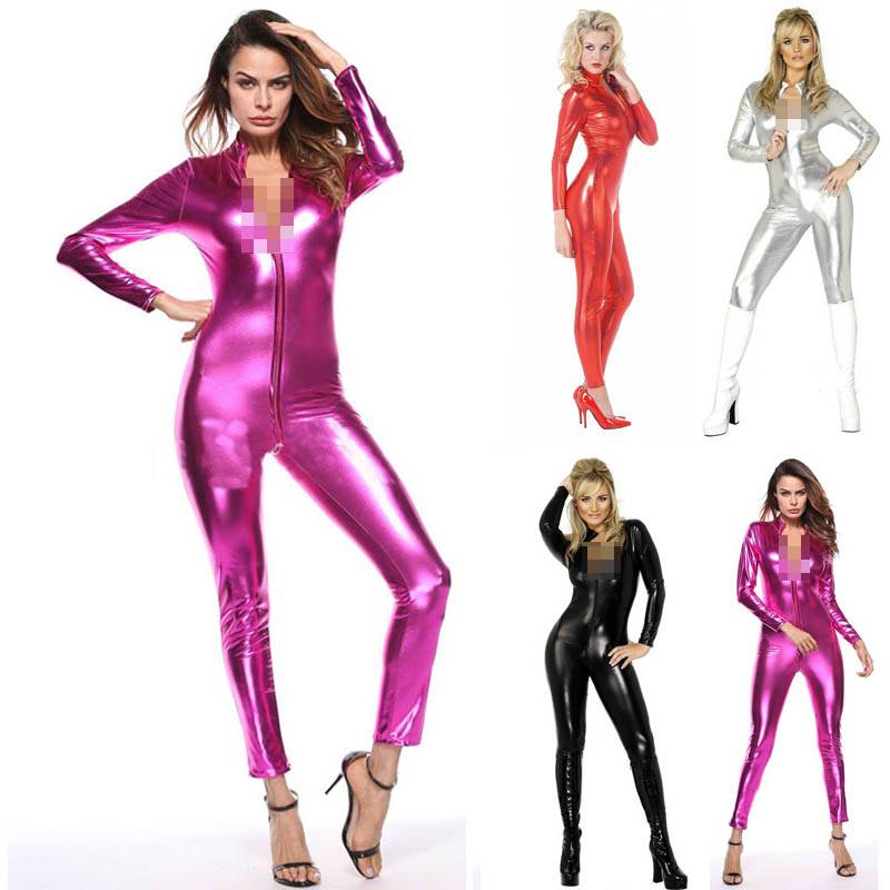 Catsuit Metallic Sexy Stretch Bodysuit Zipper Adult Costume Fashion Jumpsuit