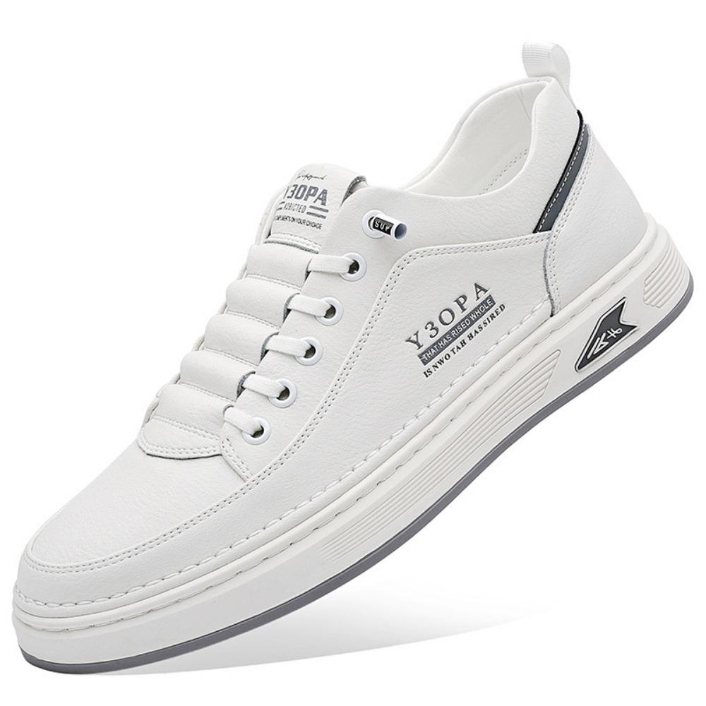 Mens Leather Casual Shoes Spring Summer Trendy Slip On Sneakers Breathable Hollow Out White Shoes