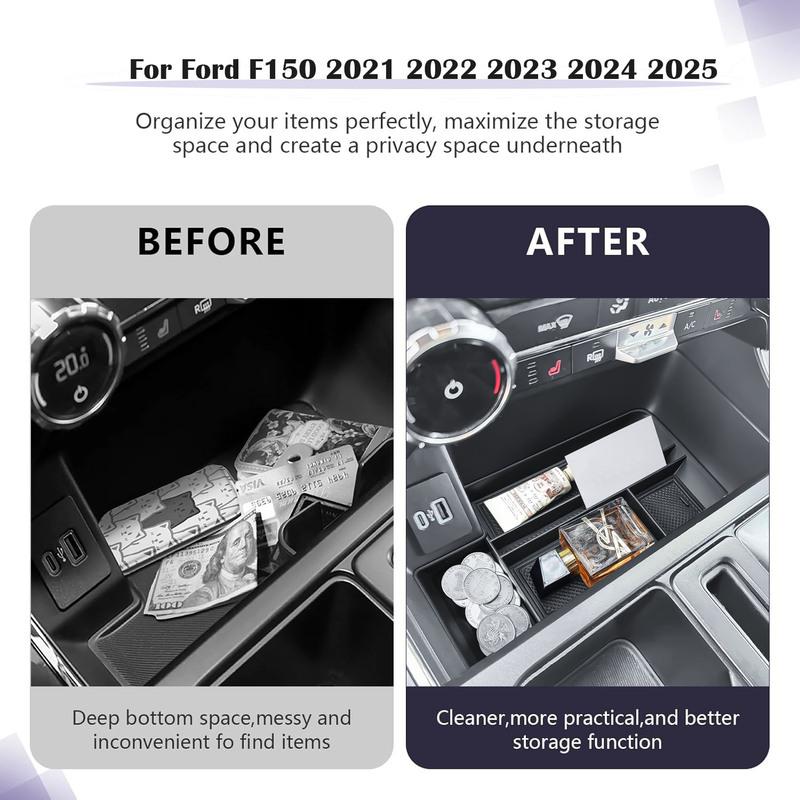 Middle Center Console Organizer Tray for Ford F150 2024 2025 & Lightning XLT -2025 Secret Pocket Lid Car Box