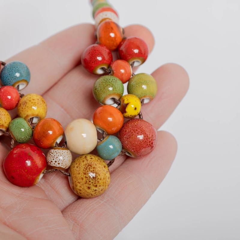 1 Adet Renkli El Yapımı Seramik Kolye Çok Katmanlı Ayarlanabilir Boho Vintage Takı Kadınlar İçin Eşsiz İfade Aksesuarı 198