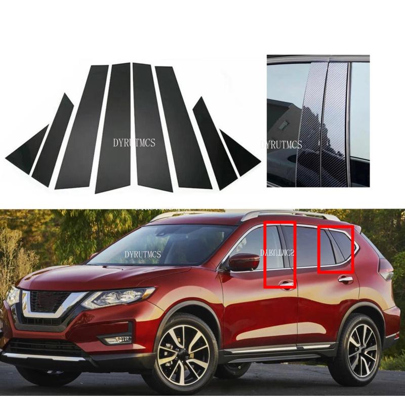 Gloss Black Pillar Posts Cover Fit For Nissan X-Trail Rogue T32 2014-2020 Door Window Moulding Trim Sitcker Silver Carbon