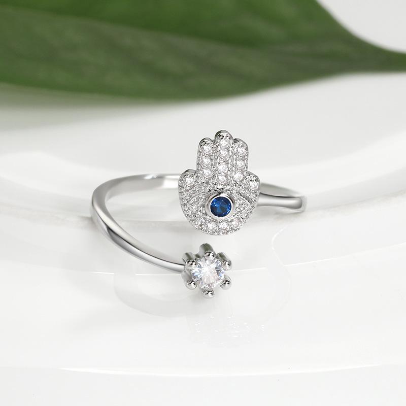 Hamsa Hand Adjustable Rings Turkish CZ Evil Eye Ring for Women Hand of Fatima Lucky Amulet Jewelry Protection Gift