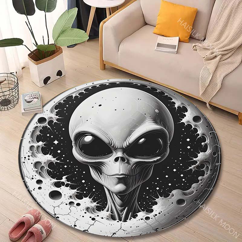 Multiple Sizes Aliens On the Moon Print Round Carpet Living Room Bedroom Table Chair Sofa Decorative Carpet Luxury Gifts