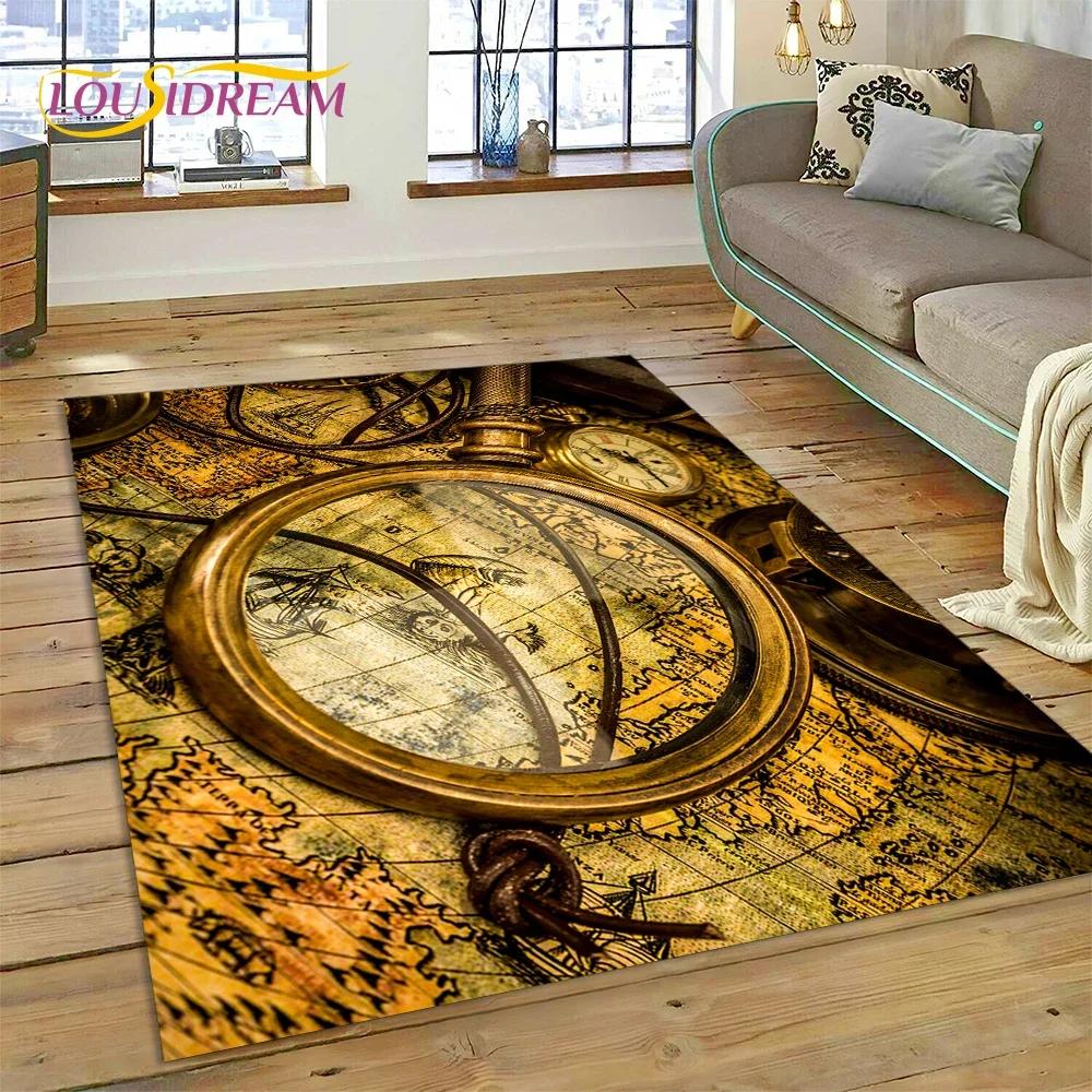 3D Oude Zeekaart Wereldkaart Kompas Tapijt Tapijt voor Slaapkamer Woonkamer Bank Decoratie, Kinderspel Grote Decoratieve Vloermat