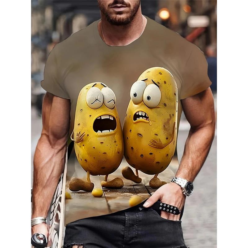 Summer Round Neck 3D Funny Pattern Print Top Fashionable Casual Short Sleeved Men's T-shirts